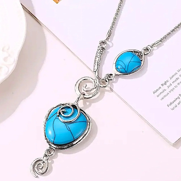 Silver Boho Turquoise Statement Necklace - Picture 2 of 5